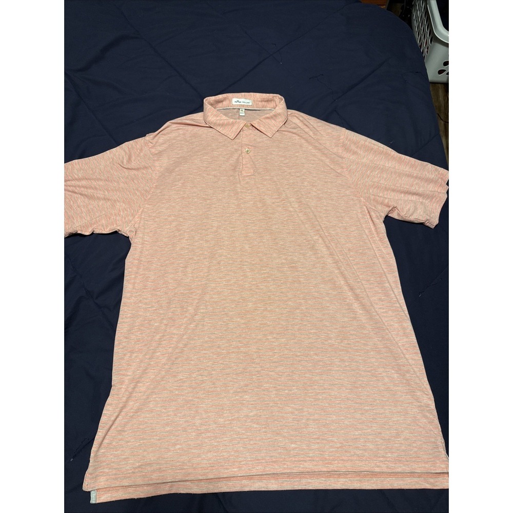 Peter Millar XL men's short sleeve Grey & Salmon striped Center Performance Polo